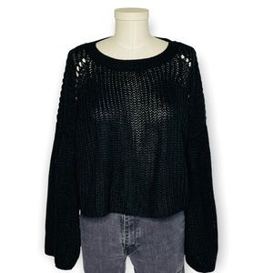 Tea & Cup Black Cotton Blend Chunky Cropped Sweater Size Medium